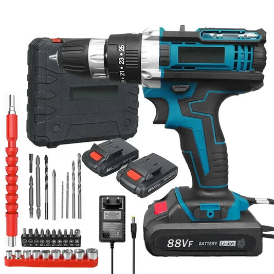 Cordless Hammer Drill Impact 25+3 Torque Handheld Impact Drill Li-ion Electric Screwdriver DIY Household Power Tools