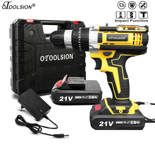 21V 1.5Ah Impact Drill Rechargeable Screwdriver Electric Tools Battery Impact Screwdriver Drill Impact+Power Tool Accessories