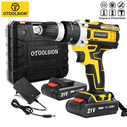 OTOOLSION New 21V Impact Cordless Drill Electric Screwdriver Rechargeable Battery Wireless Hand Drill Power Tools For DIY Home